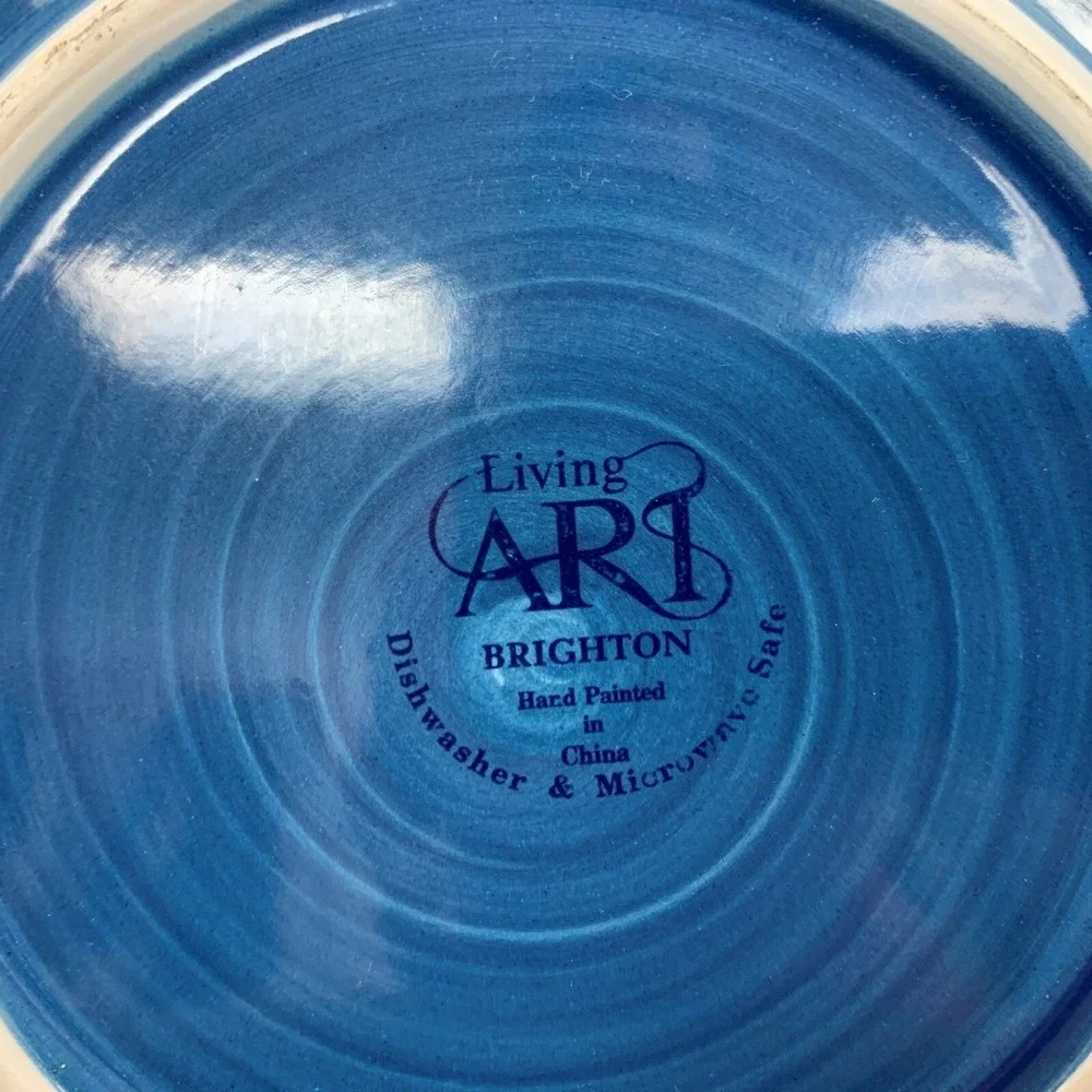 Living Art Brighton Dinner Plates Multi-color Blue Beige Red‎ Orange Lot of 2